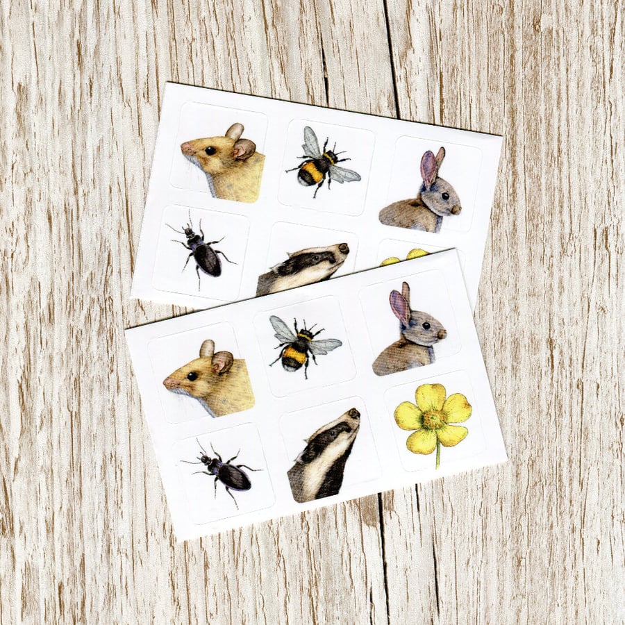 Stickers - Summer Wildlife - set of twelve 1 inch square