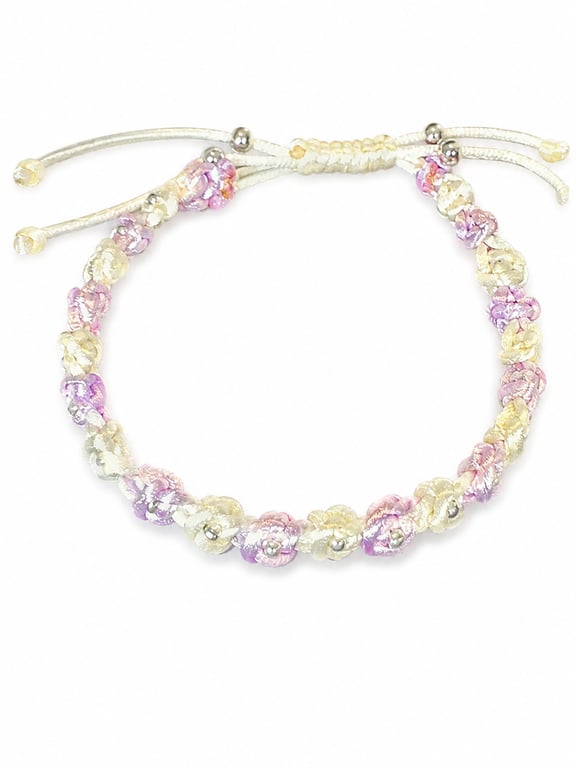 Cream and lavender rose buds macrame Bracelet
