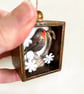 Miniature Robin textile art in wooden drawer box, 3D fabric wall hanging