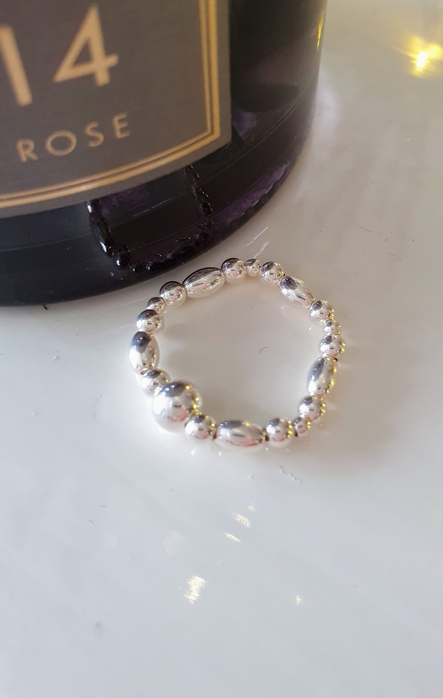 Sterling Silver stretchy Ring, Stretch ball beaded ring, Elasticated silver ring