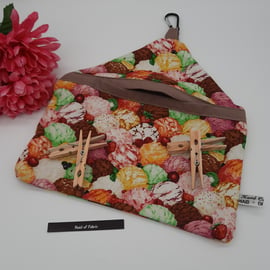 Peg bag, small,  sale, ice cream colourful fabric, clip on. 