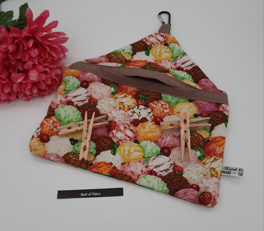Peg bag, small,  sale, ice cream colourful fabric, clip on. 