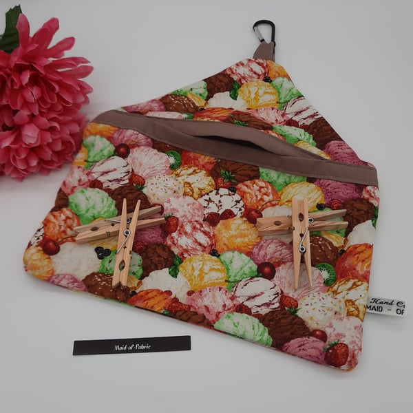 Peg bag, small,  sale, ice cream colourful fabric, clip on. 