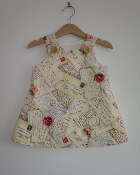vintage postcard print dress 6-12 month
