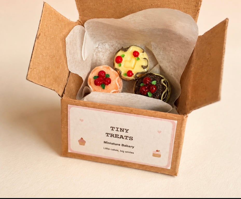 Handmade Miniature Bakery Treats Gift Box – Set of 3 Dollhouse Cakes