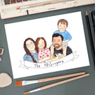 A5 Custom Watercolour Family Portrait with Banner