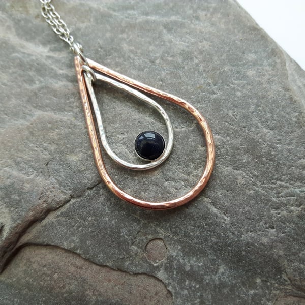 Sterling Silver and Copper Teardrop Pendant with Blue Goldstone