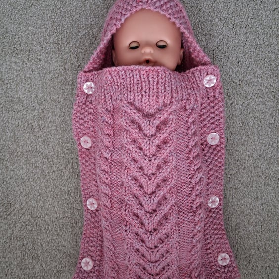 Knitted Pink Doll Sleep Bag Cocoon With Pink Star Buttons (A120)