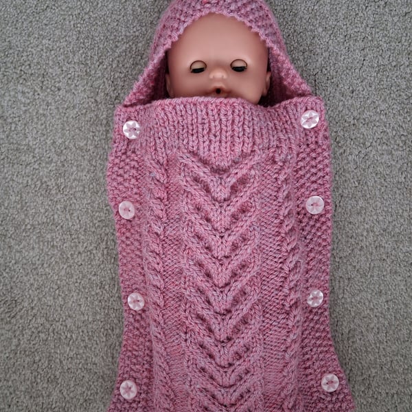 Knitted Pink Doll Sleep Bag Cocoon With Pink Star Buttons (A120)