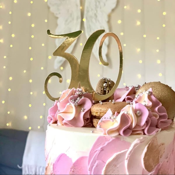 Large Number 30 Cake Topper made with Gold Mirror Card