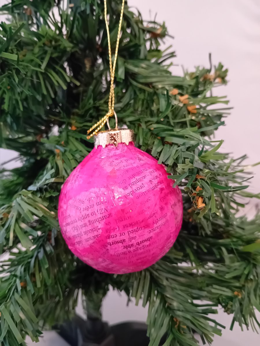 Upcycled Tissue Paper Christmas Bauble - Pink