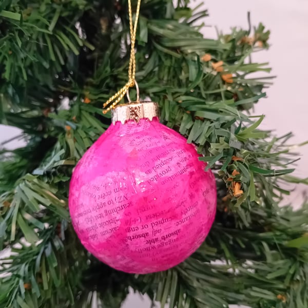 Upcycled Tissue Paper Christmas Bauble - Pink