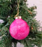 Upcycled Tissue Paper Christmas Bauble - Pink - Image 1