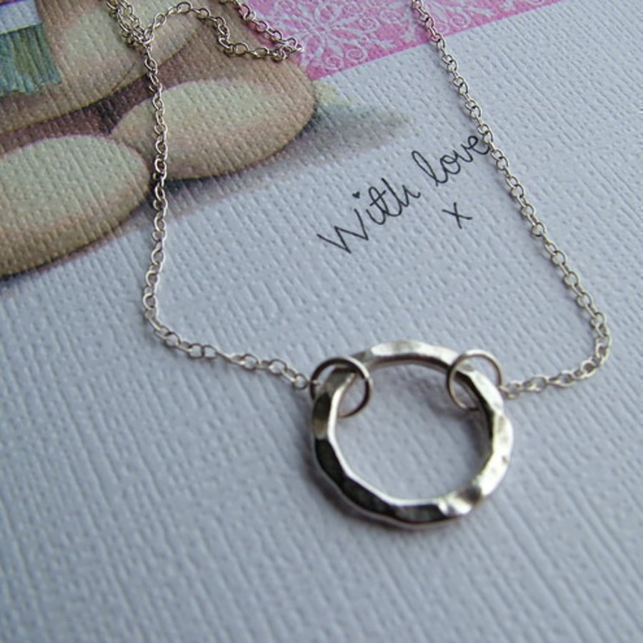RING NECKLACE ON STERLING SILVER CHAIN - FREE SHIPPING WORLDWIDE