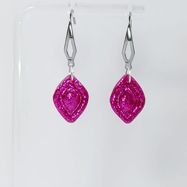 Cerise pink sparkle fancy diamond dangle earrrings        