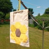 Peg bag with bright patchwork sunflower. Shoulder strap Fully lined
