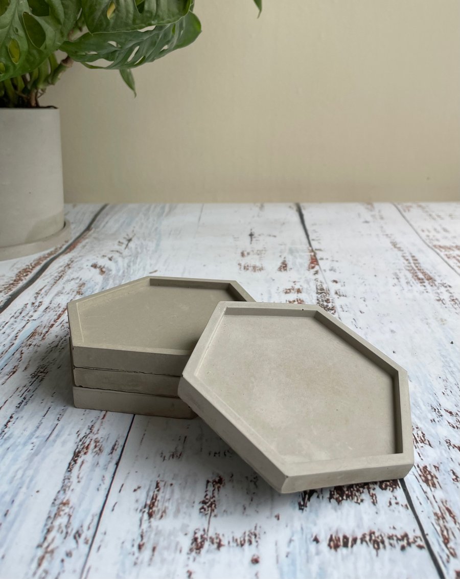 Hexagon concrete coasters set of 4,bar ware,kitchen decor,housewarming gift