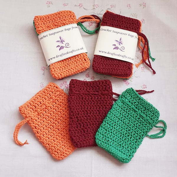 Unisex Cotton Soap Saver Bags, crochet