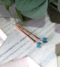 Earrings, Hammered Copper Bar with Teal Apatite and Sterling Silver