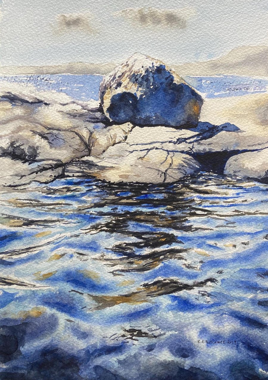 Reproduction of Stanislaw Zoladz rock and water work (Pure Original Watercolour)