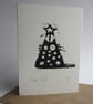 Tree Cat - lino cut print Christmas card (silver) - Image 3