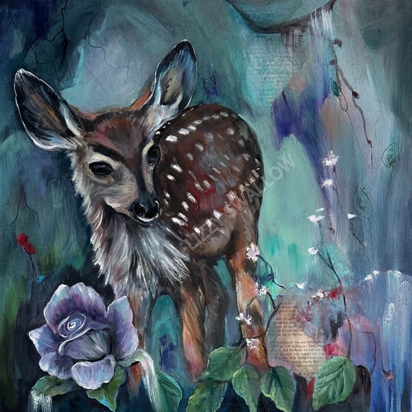 Baby Fawn with Flowers