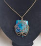 Gorgeous Blue Agate Chainmaille Pendant Necklace - Dark tones - Image 1