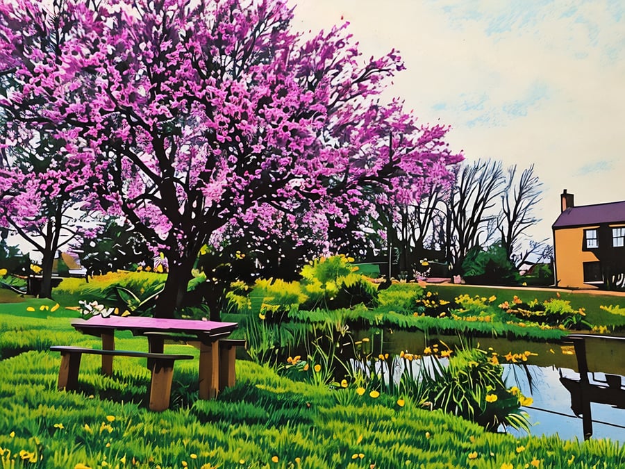 Cherry Tree Well Creek Norfolk Art Greeting Card A5
