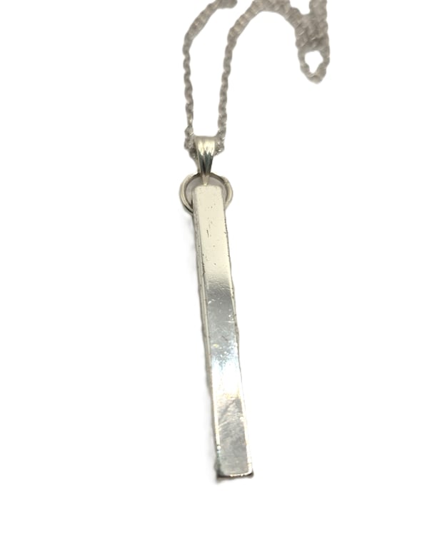 Silver plated bar pendant and 18 inch sterling silver chain