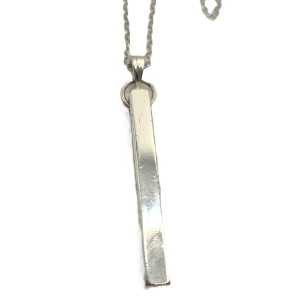 Silver plated bar pendant and 18 inch sterling silver chain