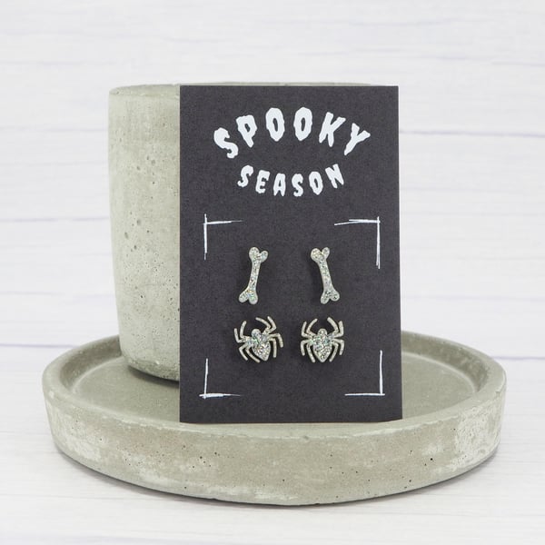 Titanium ear wire bone and spider stud earrings - Holographic glitter 