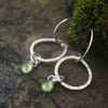 Textured Silver Circle  Earrings with Peridot Drop