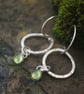 Textured Silver Circle  Earrings with Peridot Drop