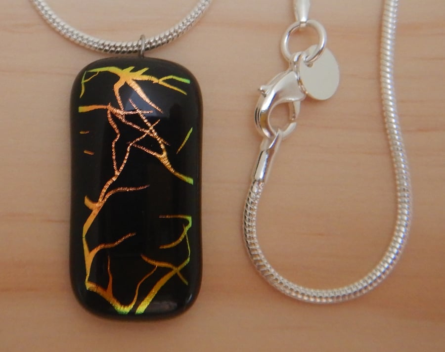 Fused Glass 'Copper Gold Twig' Pendant Necklace