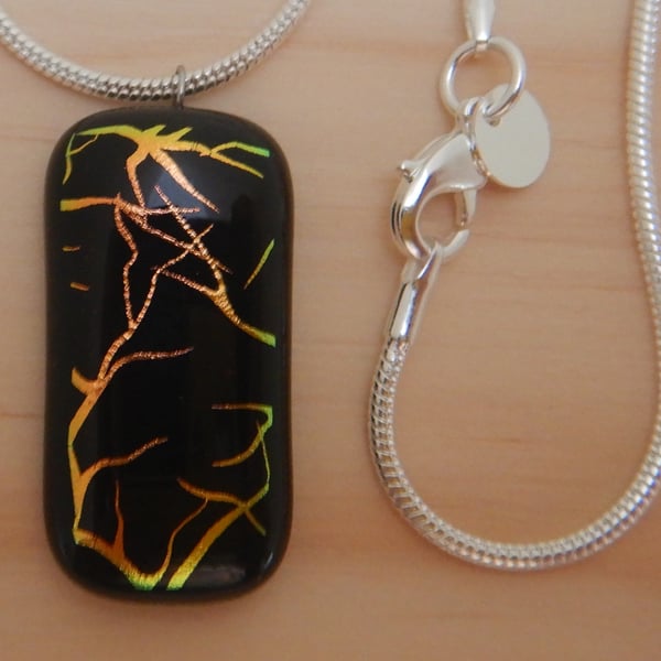 Fused Glass 'Copper Gold Twig' Pendant Necklace
