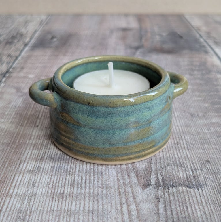 Perfectly imperfect Ceramic tealight holder with turquoise glaze