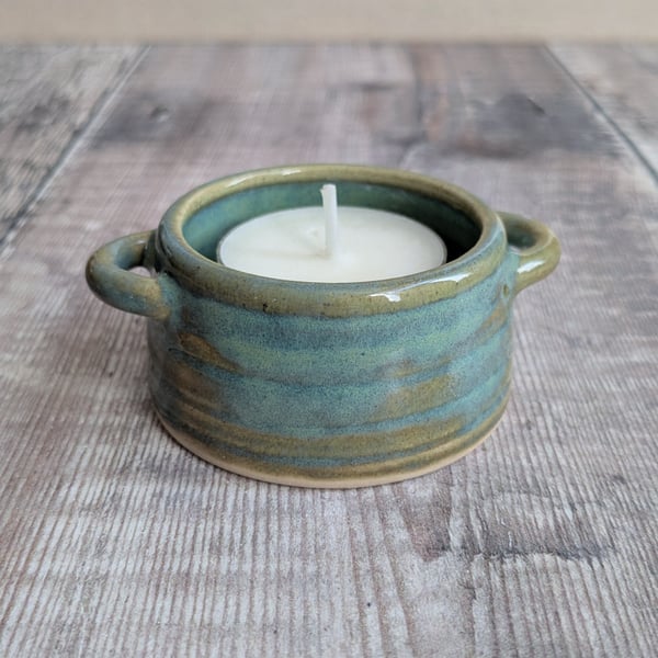 Perfectly imperfect Ceramic tealight holder with turquoise glaze