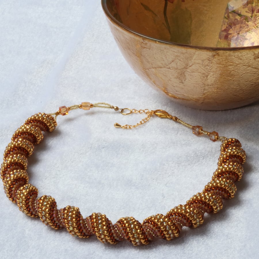 Amber and Gold Cellini Spiral Necklace