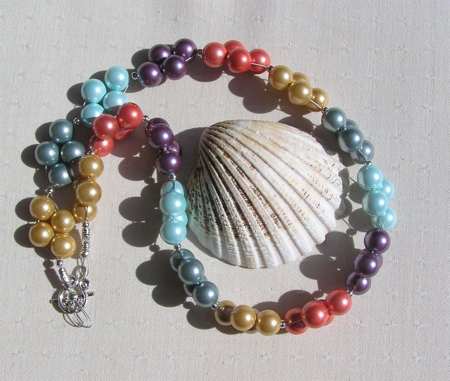 Shell Pearl Statement Beaded Vibrant Multi-Coloured Necklace "Rainbow"