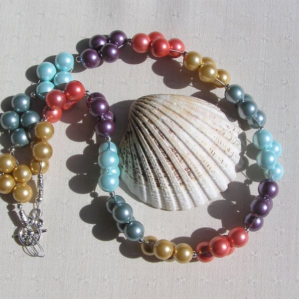 Shell Pearl Statement Beaded Vibrant Multi-Coloured Necklace "Rainbow"