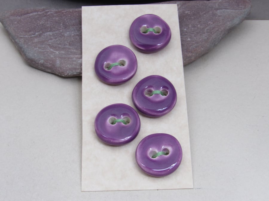5 Small Round Lilac Purple Ceramic Buttons