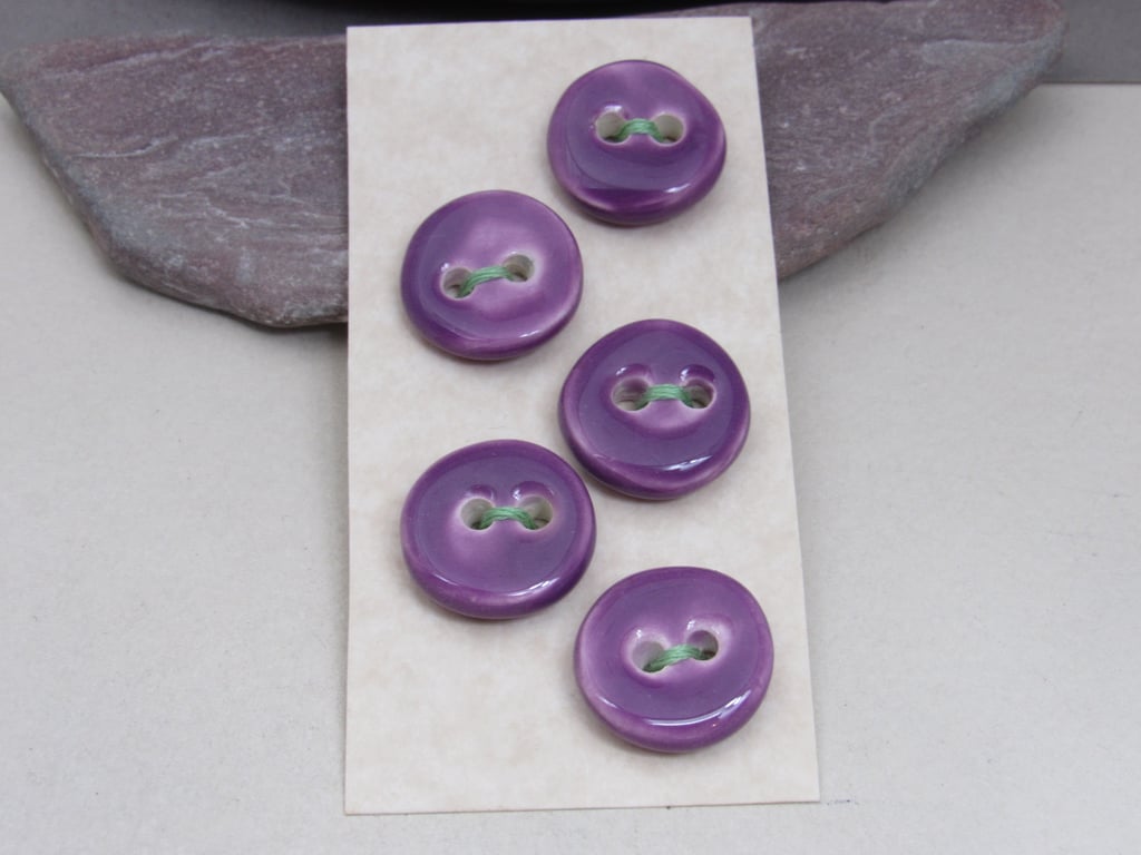 5 Small Round Lilac Purple Ceramic Buttons