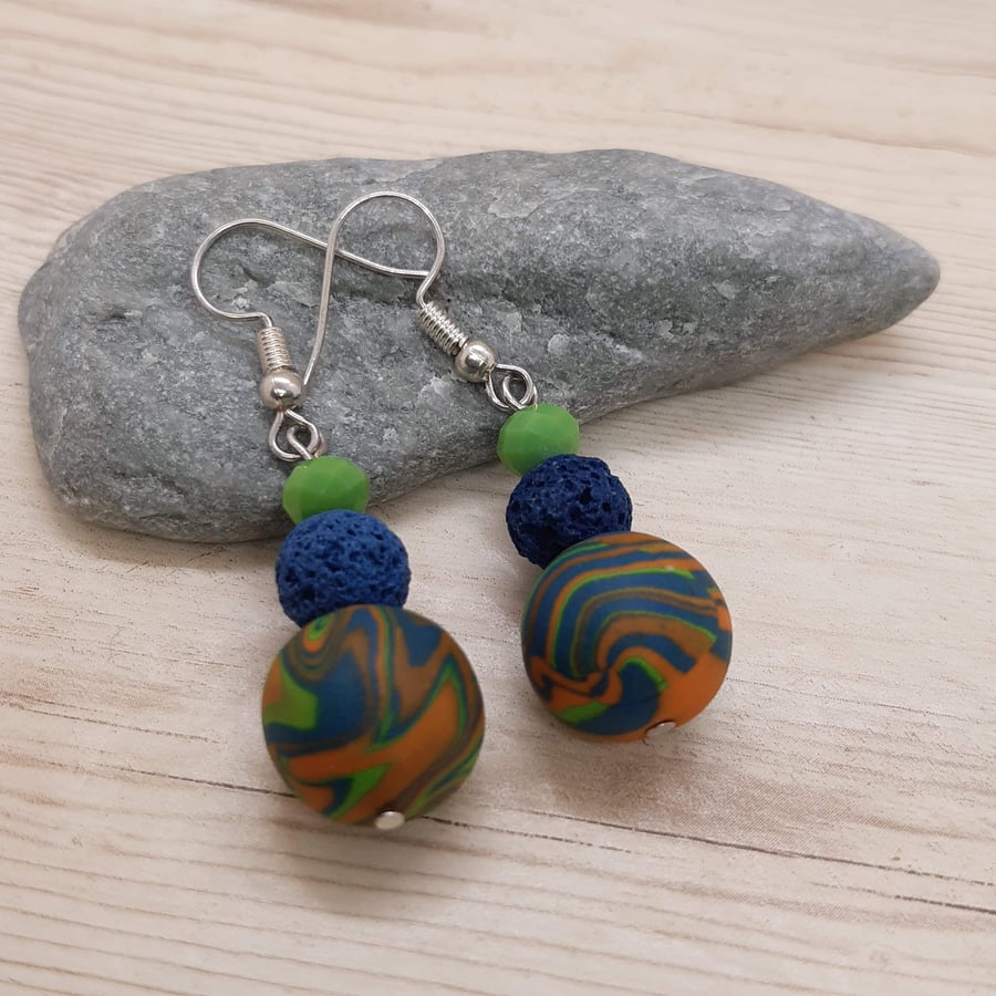 Multicoloured dangly polymer clay earrings