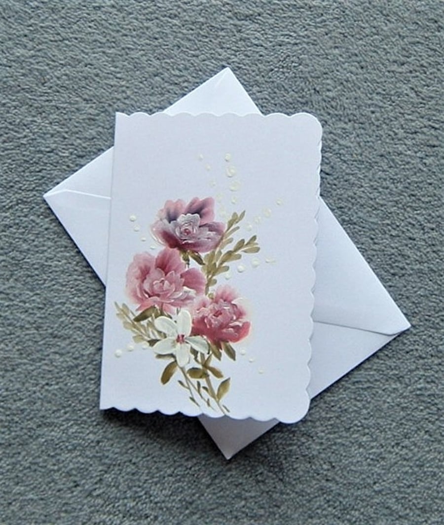 hand painted floral greetings card original art ( ref F 230 )