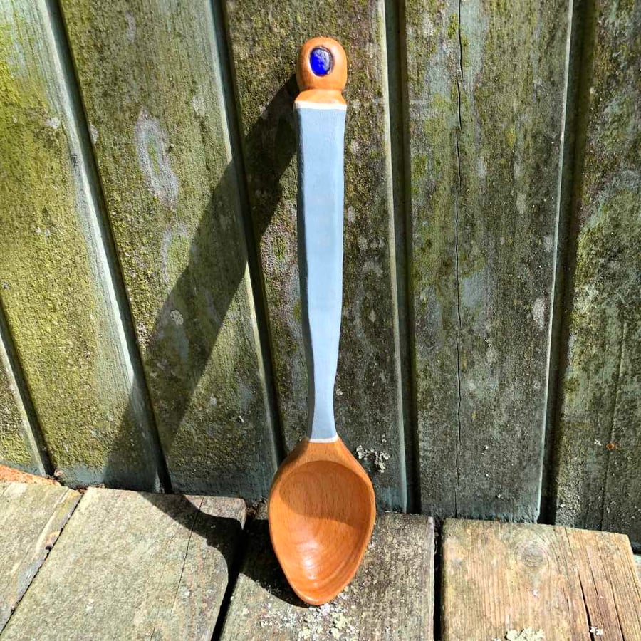 Beech Serving Spoon with Seaglass Insert