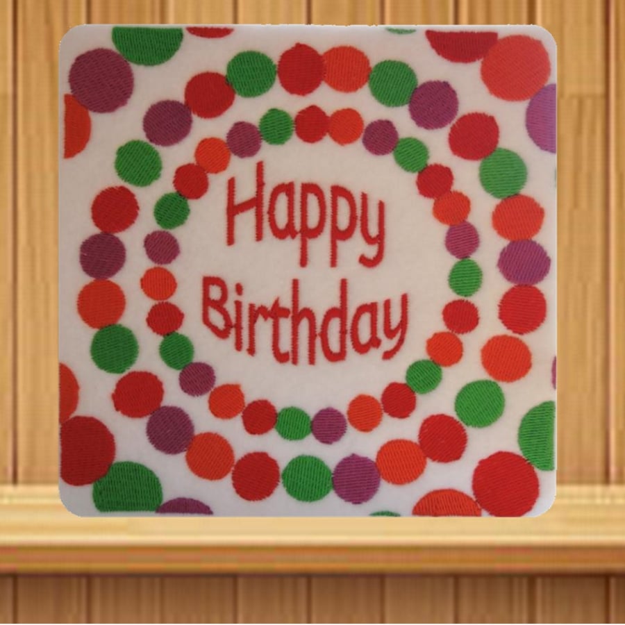 Handmade Embroidered Happy Birthday greetings card 