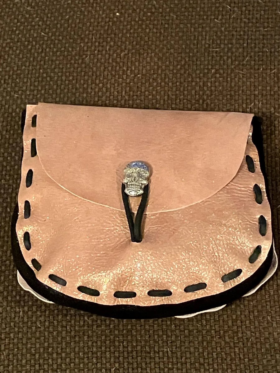 Pink and Black Sparkle coloured Leather Medieval Style Pouch