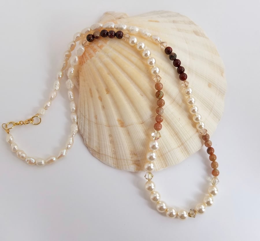  Swarovski Pearl and Crystal necklace with Freshwater Pearls and Agate Beads.