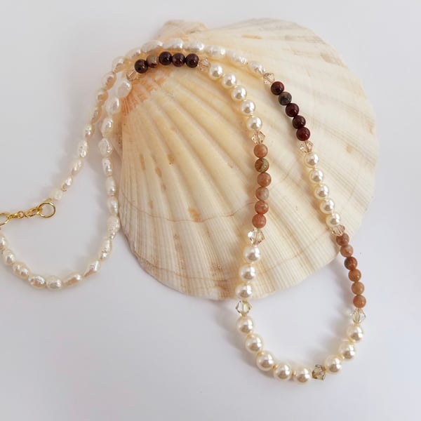  Swarovski Pearl and Crystal necklace with Freshwater Pearls and Agate Beads.