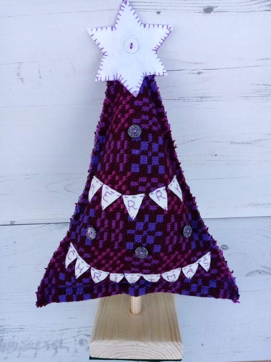 Hand Stitched Christmas Tree Made With Vintage Tapestry Fabric